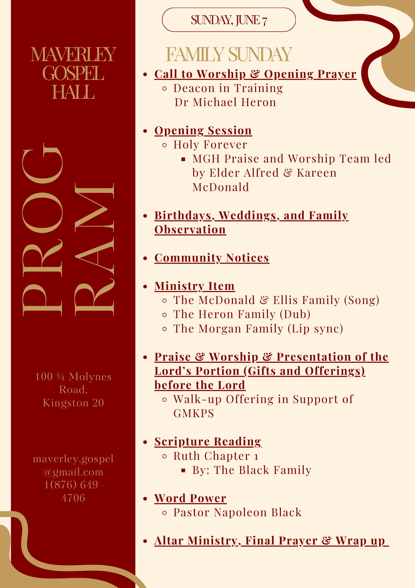 Sunday Program Schedule